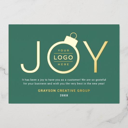 ジョイモダン金ゴールドとグリーンロゴオーナメント 箔シーズンカード (正面)