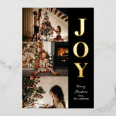 ジョイモダン金ゴールドブラッククリスマス3フォトコラージュ 箔シーズンカード (正面)