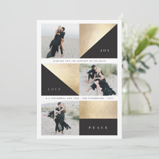 ジョイラブピースシック金ゴールドブロックホリデーフォトカード シーズンカード (スタンド正面)