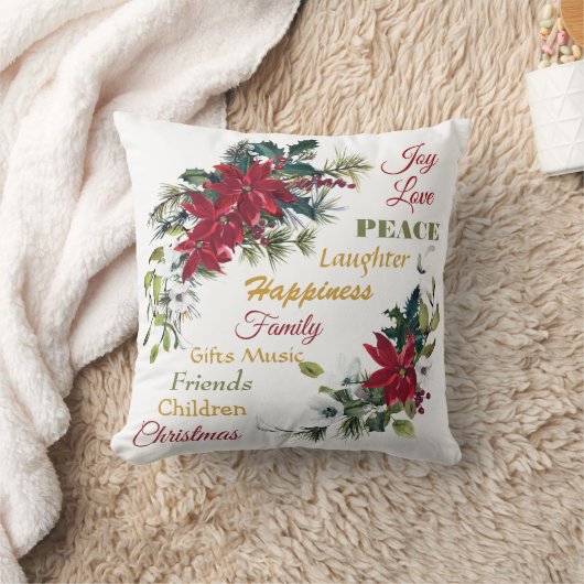 ジョイラブピースポインセチアのクリスマス クッション (ブランケット)