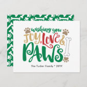 ジョイラブポーズ、平和犬の前足跡赤と緑 シーズンカード (正面/裏面)