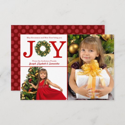 ジョイリース2写真赤い点- 3x5クリスマスカード 招待状 (正面/裏面)