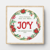 ジョイレッドグリーン金ゴールドポインセチアリースクリスマス フォトプラーク (正面)