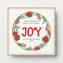 ジョイレッドグリーン金ゴールドポインセチアリースクリスマス フォトプラーク