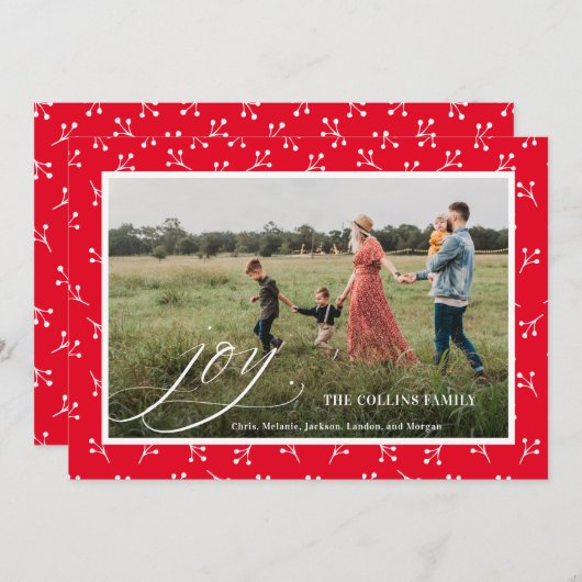 ジョイレッドフレームベリーパターンフォトクリスマス シーズンカード (正面/裏面)