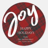 ジョイレッドブラックプレイドタータンチェックファミリー名クリスマス ラウンドシール (正面)