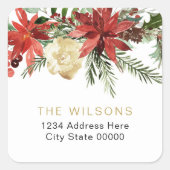 ジョイレッドポインセティシアクリスマス差出人住所ラベル スクエアシール (正面)