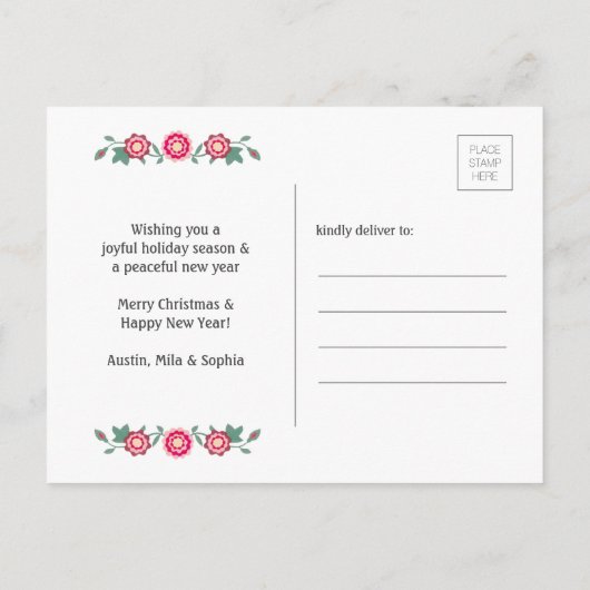 ジョイレトロフローラホリデーリースワンフォトカラフル 案内ポストカード (裏面)