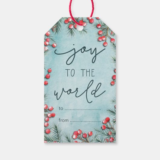 ジョイワールドウォーターカラークリスマスブルーシンプルホリデイ ギフトタグ (裏面)