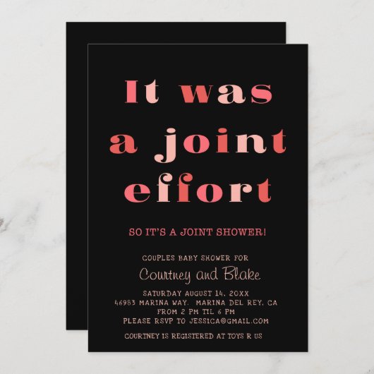 ジョイントエフはっきりしたォートベビーシャワー招待状オレンジ 招待状 (正面/裏面)