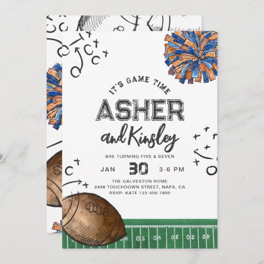 ジョイントサッカー応援誕生日招待状 |共同編集 招待状 (正面/裏面)