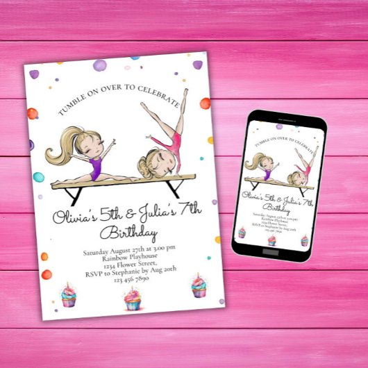 ジョイントシスタズブロンド兄弟姉妹体操誕生日 招待状