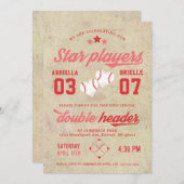 ジョイントツインベースボール誕生日招待状ガール 招待状 (正面/裏面)