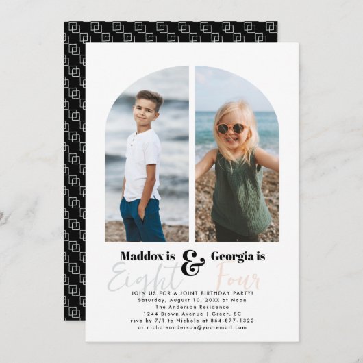 ジョイントパーティー |写真シンプル2誕生日パーティー 招待状 (正面/裏面)