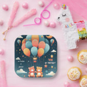 ジョイントベア熱気球ツインズ1st誕生日 ペーパープレート (パーティー)