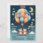 ジョイントベア熱気球ツインズ1st誕生日 招待状 (正面)