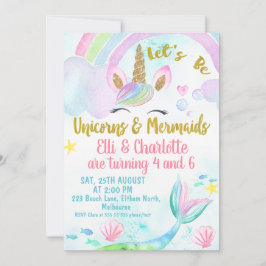 ジョイントマーメイドアンドユニコーン誕生日招待状 招待状