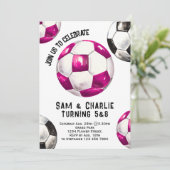 ジョイント兄弟姉妹デュアルシスタースツインサッカー誕生日 招待状 (スタンド正面)