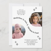 ジョイント兄弟姉妹ポートレートフォトアミニマルーチ誕生日 招待状 (正面)