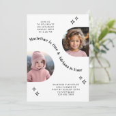 ジョイント兄弟姉妹ポートレートフォトアミニマルーチ誕生日 招待状 (スタンド正面)