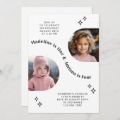 ジョイント兄弟姉妹ポートレートフォトアミニマルーチ誕生日 招待状 (正面/裏面)