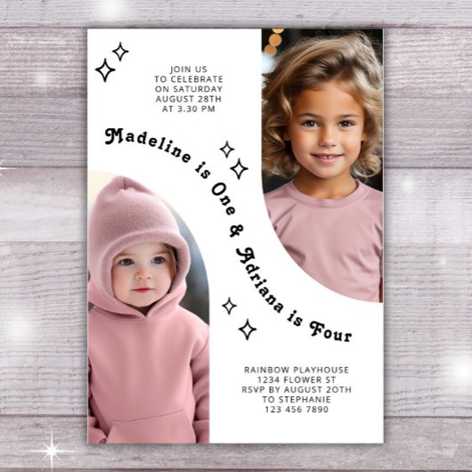 ジョイント兄弟姉妹ポートレートフォトアミニマルーチ誕生日 招待状