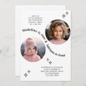 ジョイント兄弟姉妹ポートレートフォトボミニマルホ誕生日 招待状 (正面/裏面)