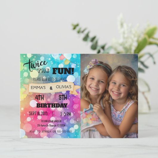 ジョイント兄弟姉妹複合誕生日フォトボーイガール 招待状 (スタンド正面)