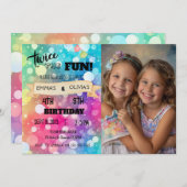 ジョイント兄弟姉妹複合誕生日フォトボーイガール 招待状 (正面/裏面)