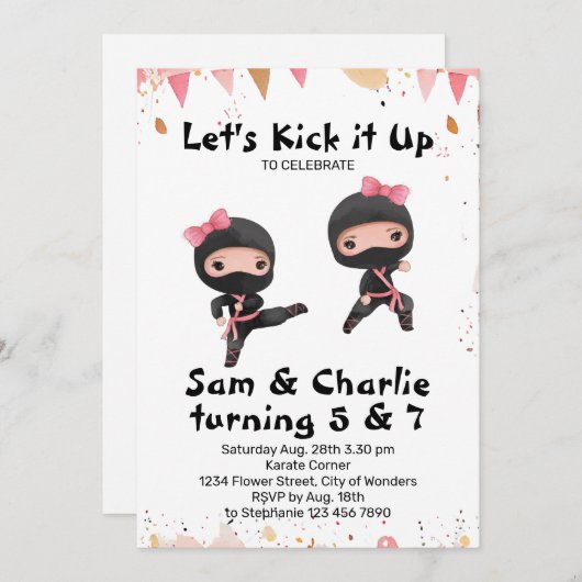 ジョイント忍者シスターズデュアル兄弟姉妹誕生日 招待状