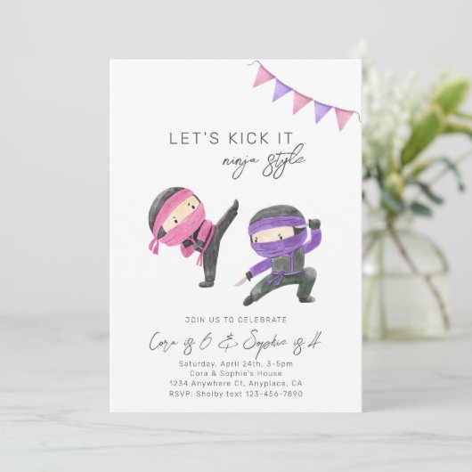 ジョイント忍者誕生日招待状 |女の子忍者 招待状 (スタンド正面)