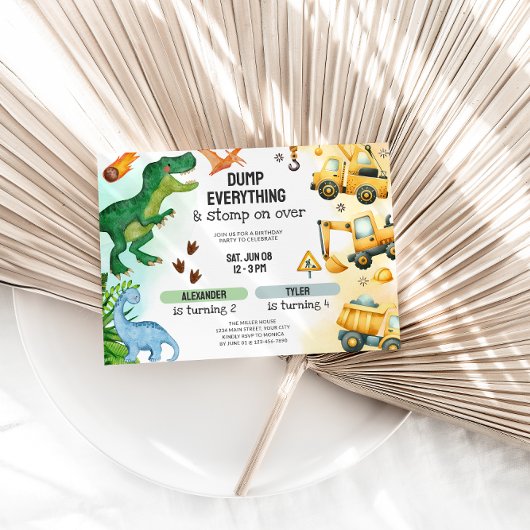 ジョイント恐竜&建築兄弟姉妹誕生日 招待状