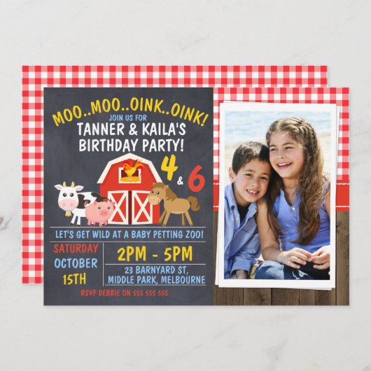 ジョイント納屋周囲の庭シャルボード誕生日招待状 招待状 (正面/裏面)