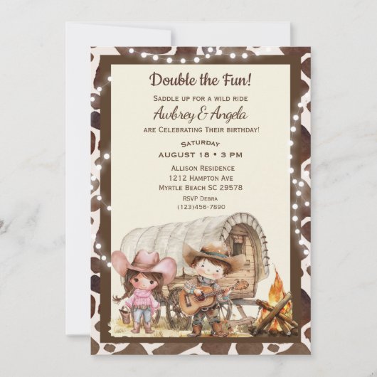 ジョイント誕生日カウボーイウェスタン招待状 招待状 (正面)