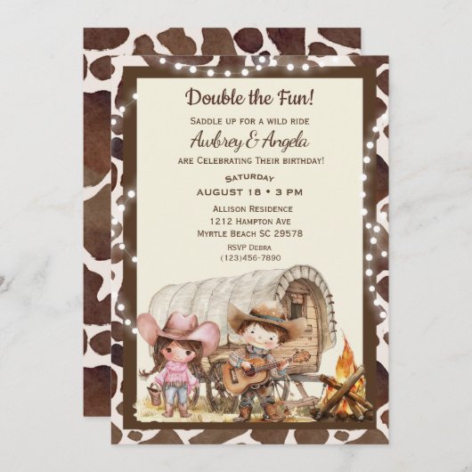 ジョイント誕生日カウボーイウェスタン招待状 招待状 (正面/裏面)