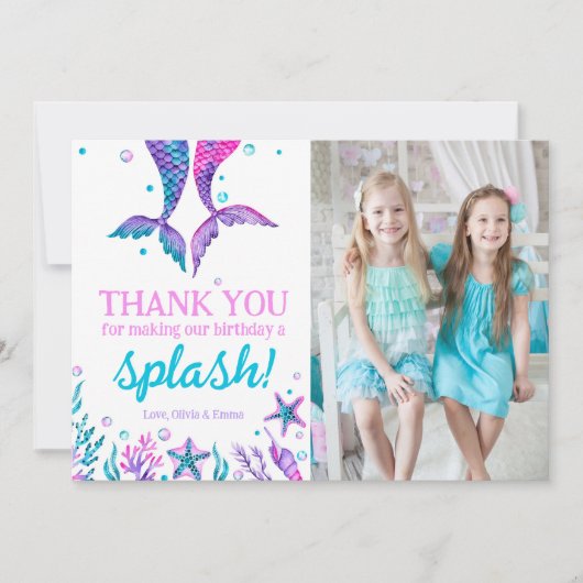 ジョイント誕生日シスターズマーメイドサンキューカード サンキューカード (正面)