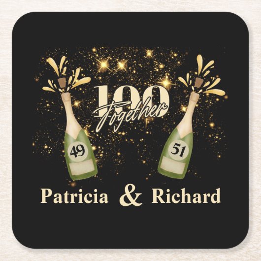 ジョイント誕生日ダブルお祝いダブルおもしろい スクエアペーパーコースター (正面)