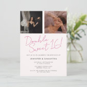 ジョイント誕生日ダブルお祝いピンクスウィート16 招待状 (スタンド正面)