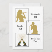 ジョイント誕生日ダブルザおもしろいブラック金ゴールド 招待状 (正面)