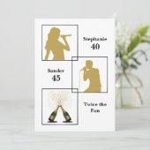 ジョイント誕生日ダブルザおもしろいブラック金ゴールド 招待状 (スタンド正面)