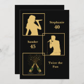 ジョイント誕生日ダブルザおもしろいブラック金ゴールド 招待状 (正面/裏面)