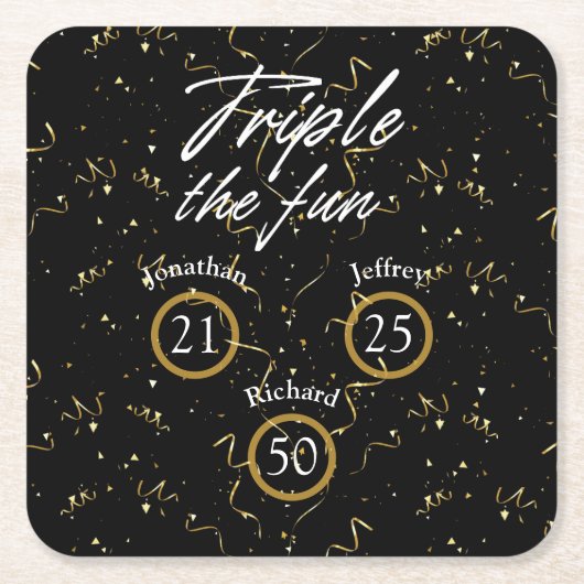 ジョイント誕生日トリプルザおもしろい スクエアペーパーコースター (正面)