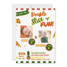 ジョイント誕生日ピザパーティの招待状と写真