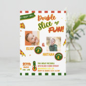 ジョイント誕生日ピザパーティの招待状と写真 招待状 (スタンド正面)