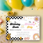 ジョイント誕生日兄弟姉妹グルービーダブルお祝い 招待状