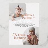 ジョイント誕生日招待状とアーチバラ金ゴールド 箔招待状 (正面)