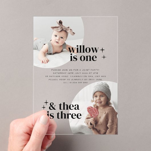 ジョイント誕生日招待状とアーチ アクリル招待状 (インサイチュ (ポータブル))