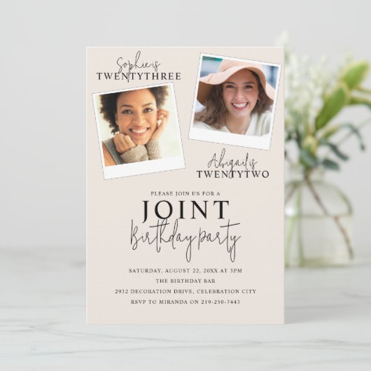 ジョイント誕生日 | 2フォト招待状 招待状 (スタンド正面)