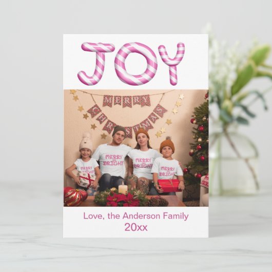 ジョインピンクキャンディーケーンホリデーフォトクリスマスカード シーズンカード (スタンド正面)