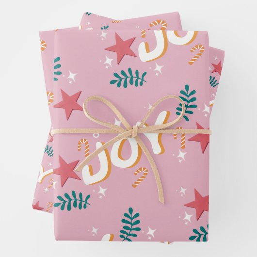 ジョインピンクトレンディークリスマスキャンディースターフローラ ラッピングペーパーシート (インサイチュ)